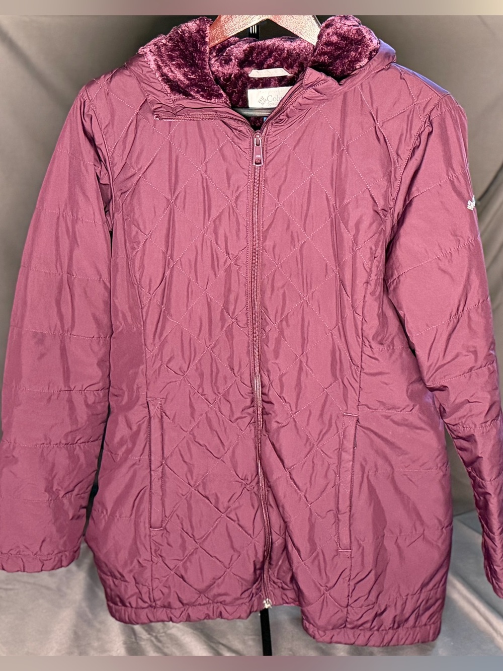 Columbia Women's Quilted Hooded Puffer Coat in Berry Plum